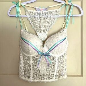 Vintage Y2K Victoria’s Secret Angels Lace Corset and Thong Set - 34C/M
